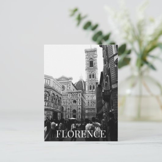 フィレンツェ大聖堂+観光客イタリア(BW) ポストカード (スタンド正面)