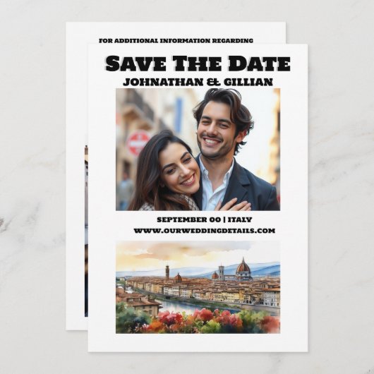 フィレンツェ結婚の目的地のカップルの写真イタリア セーブザデート (正面/裏面)