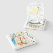 フィレンツェ通りマップ水彩画とインク ストーンコースター (横)