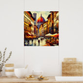 フィレンツェ、イタリア通り絵を描with Duomo's ポスター (キッチン)