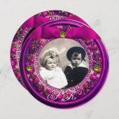 フィレンツェ ルネサンス フルーツ ピンク リボン モノグラム 招待状 (正面/裏面)