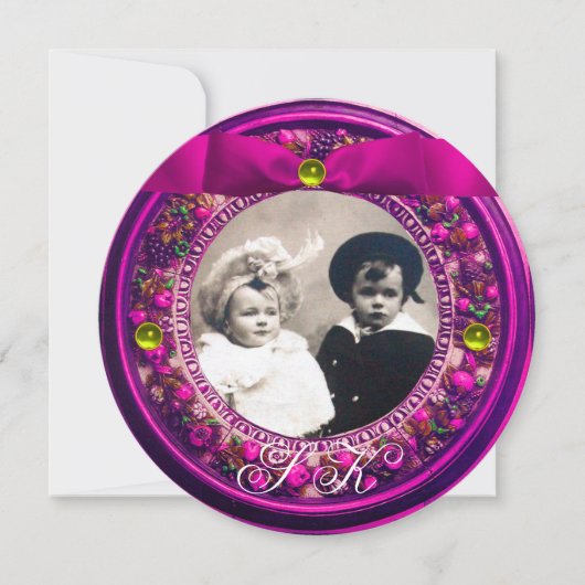 フィレンツェ ルネサンス フルーツ ピンク リボン モノグラム 招待状 (正面)