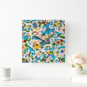 フィレンツェ ルネサンス ブルー 花の渦巻き,花 スクエア壁時計 (ホーム)