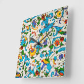 フィレンツェ ルネサンス ブルー 花の渦巻き,花 スクエア壁時計 (傾斜)