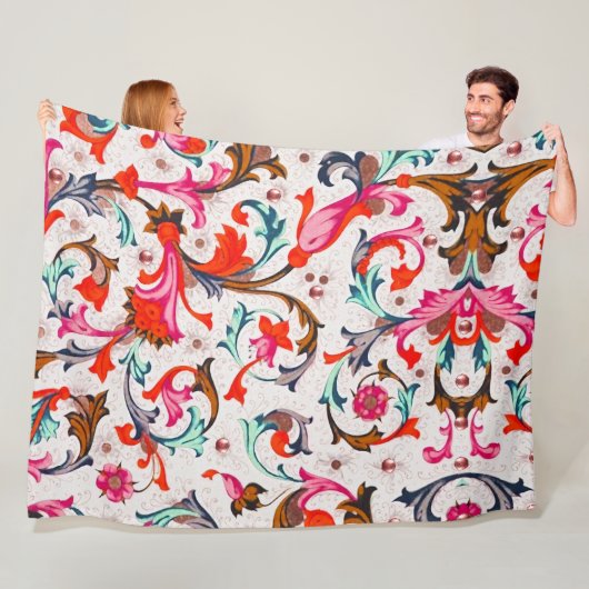 フィレンツェ ルネサンス 赤 花模様 うずまき 花 フリースブランケット (インサイチュ)