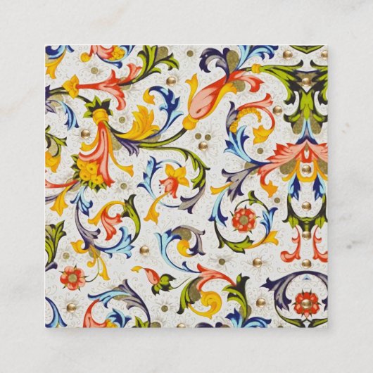 フィレンツェ・ルネッサンスフローラ渦巻き、花 スクエア名刺 (裏面)