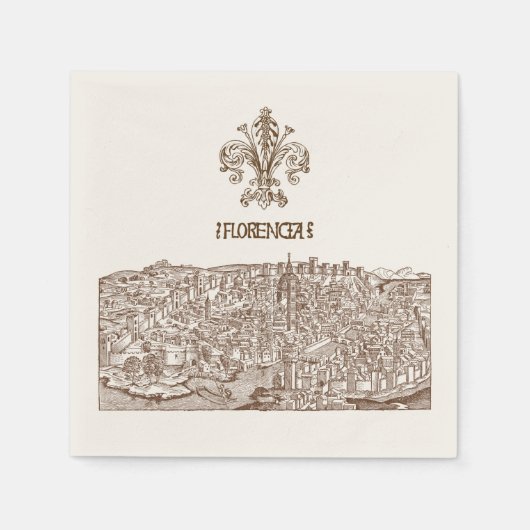 フィレンツェ、中世ウッドカット スタンダードカクテルナプキン (正面)