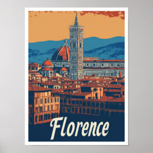 フィレンツェItalyアートヴィンテージトラベルイラストレーション ポスター