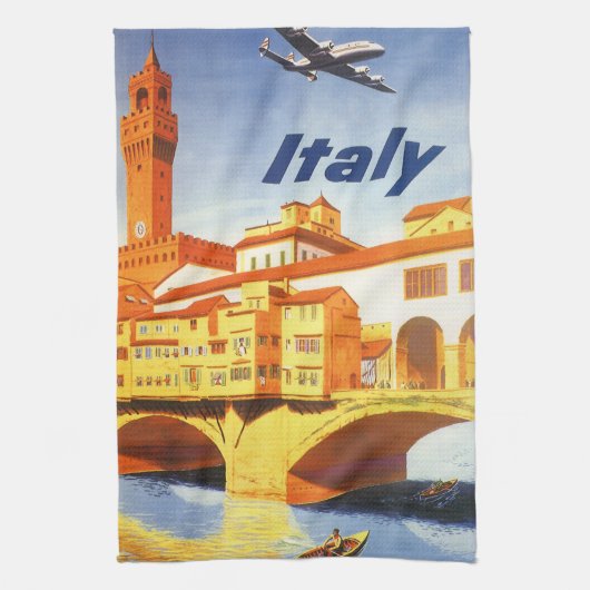 フィレンツェItalyポンテヴェッキオブリッジヴィンテージトラベル キッチンタオル (縦)