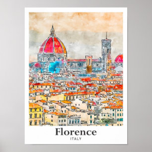 フィレンツェItaly旅行水の色スケッチ手描き ポスター