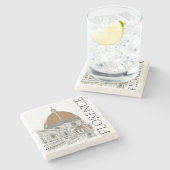 フィレンツェItaly Duomo Cathedralペンアンドインクスケッチ ストーンコースター (横)