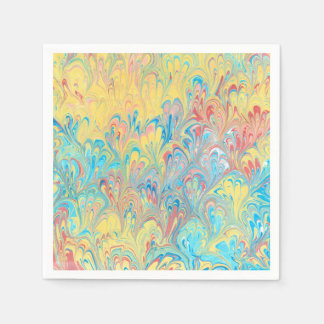 フィレンツクピーコックフェザーマーブル紙ナプキンス スタンダードカクテルナプキン