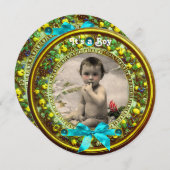 フィレンツツブルーリボン男の赤ちゃんシャワー 招待状 (正面/裏面)