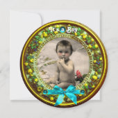 フィレンツツブルーリボン男の赤ちゃんシャワー 招待状 (正面)