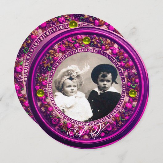 フィレンツネルネッサンスピンクフローラクラウンモノグラム 招待状 (正面/裏面)