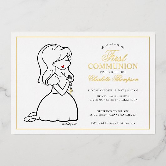 フィロソフィー第一聖餐会 – 少女 箔招待状 (正面)