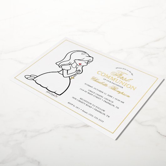 フィロソフィー第一聖餐会 – 少女 箔招待状 (回転した状態)