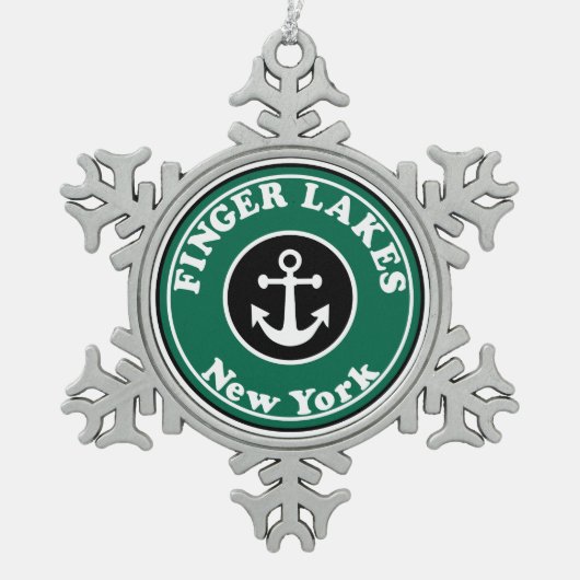 フィンガーレイクスニューヨーク スノーフレークピューターオーナメント (正面)