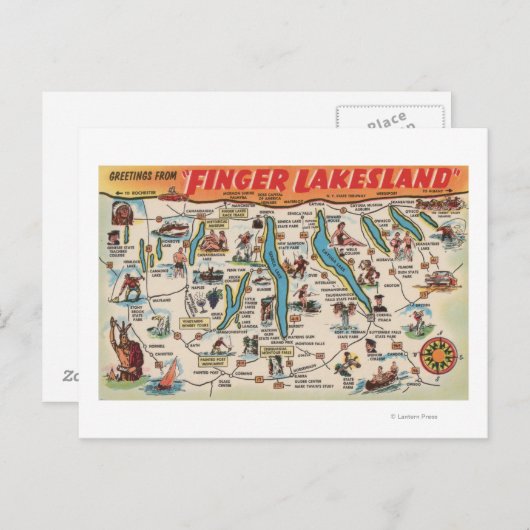 フィンガーレイクス,ニューヨーク – 詳細地図 ポストカード (正面/裏面)