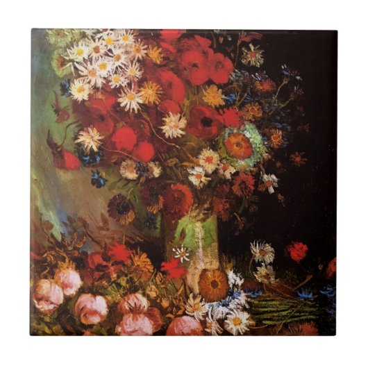 フィンセント・ファン・ゴッホによる花瓶の静物画 タイル (正面)