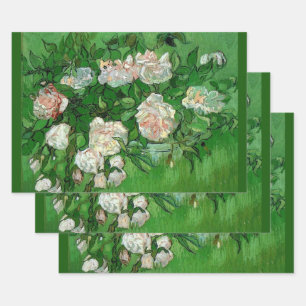 フィンセント・ファン・ゴッホによる「静物画:ピンクのバラ」 ラッピングペーパーシート