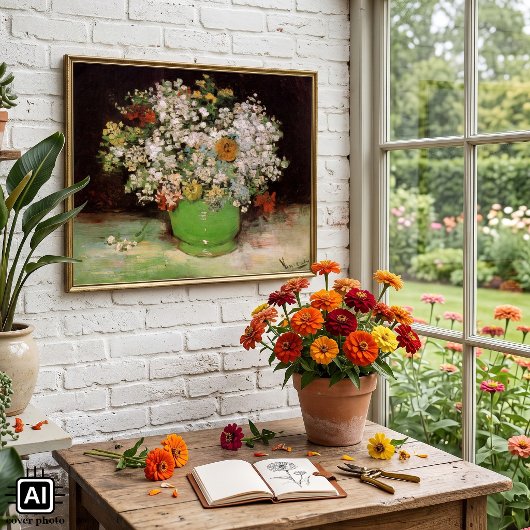 フィンセント・ファン・ゴッホのジニアの花の花瓶 ポスター