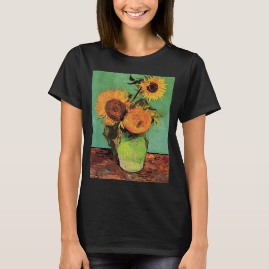フィンセント・ファン・ゴッホの花瓶の向日葵3輪 Tシャツ (正面)