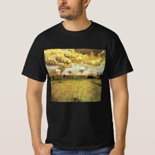 フィンセント・ファン・ゴッホの荒れた空の下の風景 Tシャツ (正面)