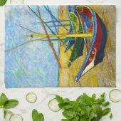 フィンセント・ファン・ゴッホ著ビーチの漁船 キッチンタオル (折り畳み)