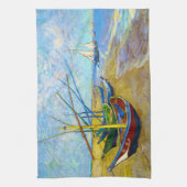 フィンセント・ファン・ゴッホ著ビーチの漁船 キッチンタオル (縦)