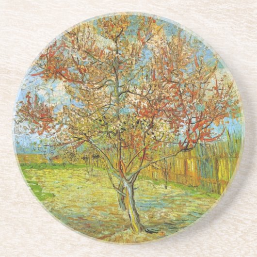 フィンセント・ファン・ゴッホ著花のピンクのモモ木 コースター (正面)