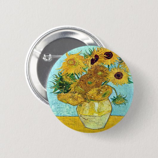 フィンセント・ファン・ゴッホ著12のヒマワリが付いているつぼ 缶バッジ (正面&裏面)