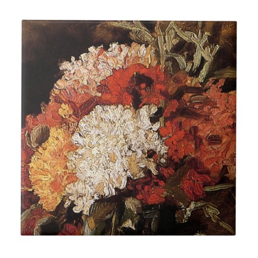 フィンセント・ファン・ゴッホ - カーネーションのある花瓶 - 美術 タイル (正面)