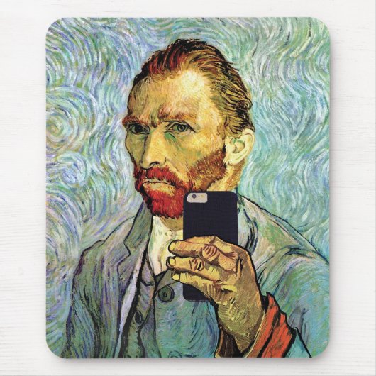 フィンセント・ファン・ゴッホ セルフィー自画像 携帯電話 マウスパッド (正面)