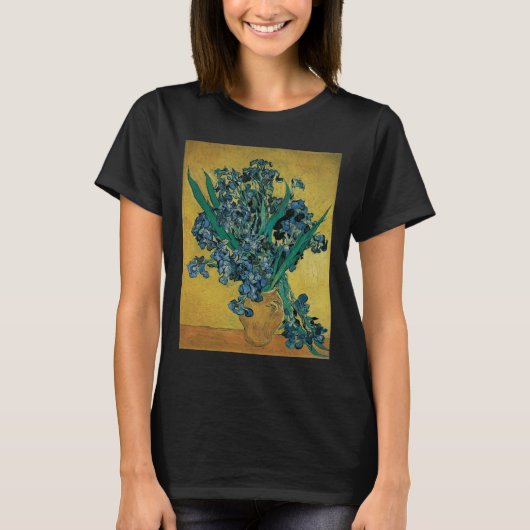 フィンセント・ファン・ゴッホ - 黄色い背景のアイリスと花瓶 Tシャツ (正面)