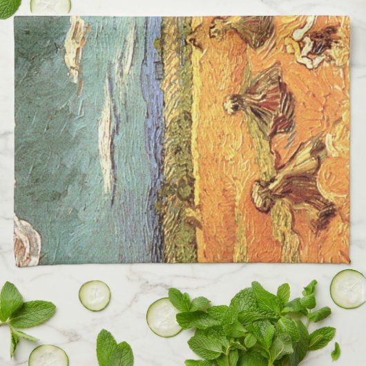 フィンセント・ヴァン・ゴッホによる刈り取り機と小麦の積み重ね キッチンタオル (折り畳み)