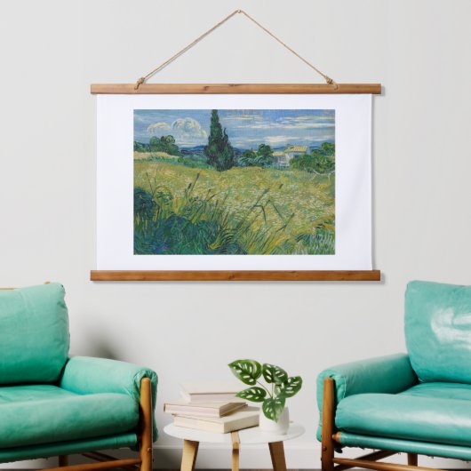 フィンセント・ヴァン・ゴッホ、ヒノキと緑の小麦畑 吊り下げ型タペストリー (リビング)