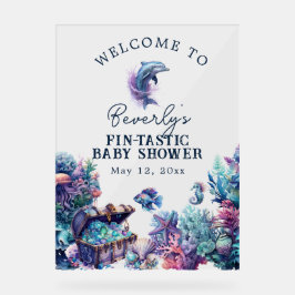 フィンタスティックモダンワン素朴ウォーター色ベビーシャワー アクリルサイン