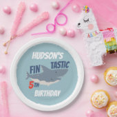 フィンタスティック幸せサメ誕生日パーティー、任意の年齢 ペーパープレート (パーティー)