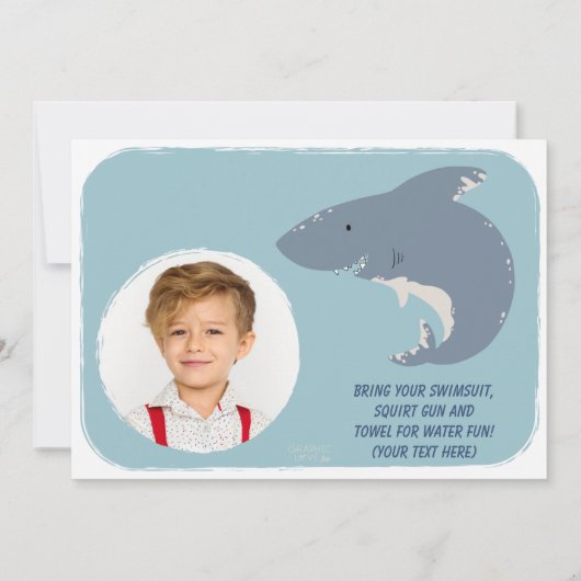 フィンタスティック幸せサメ誕生日パーティー、任意の年齢 招待状 (裏面)