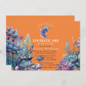 フィンタスティック ワン モダン ラスティック 水彩 ベイビー シャワー 招待状 (正面/裏面)