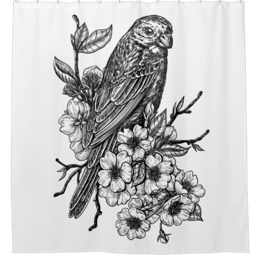 フィンチオンさくらんぼブランチ シャワーカーテン (正面)