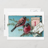 フィンチズオンパインツリーヴィンテージ新年 シーズンポストカード (正面/裏面)