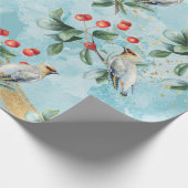 フィンチバード、クリスマスグリーン、レッドベリー ラッピングペーパー (角)