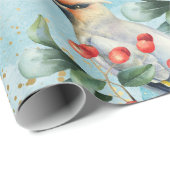 フィンチバード、クリスマスグリーン、レッドベリー ラッピングペーパー (ロールコーナー)