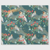 フィンチバード、クリスマスグリーン、レッドベリー ラッピングペーパー (フラット)