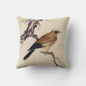 フィンチ日本のー、ブラウン、ベージュのウッドカット クッション (裏面)