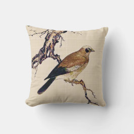 フィンチ日本のー、ブラウン、ベージュのウッドカット クッション