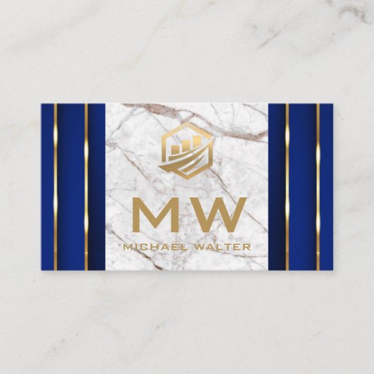 フィンテックのアイコン | ホワイトマーブル | 金ゴールドブルー詳細 名刺 (正面)
