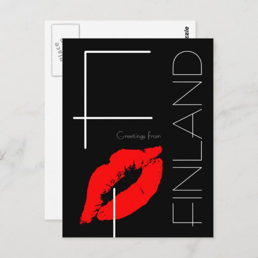 フィンランドからのグリーティングレッドリップスティックキスブラック ポストカード (正面/裏面)